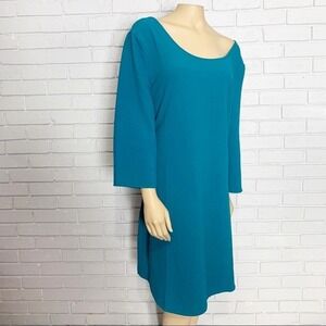 BB Dakota Teal Blue Strappy V-Back Crepe Shift Dress 3/4 Sleeve Plus|  Size 3X